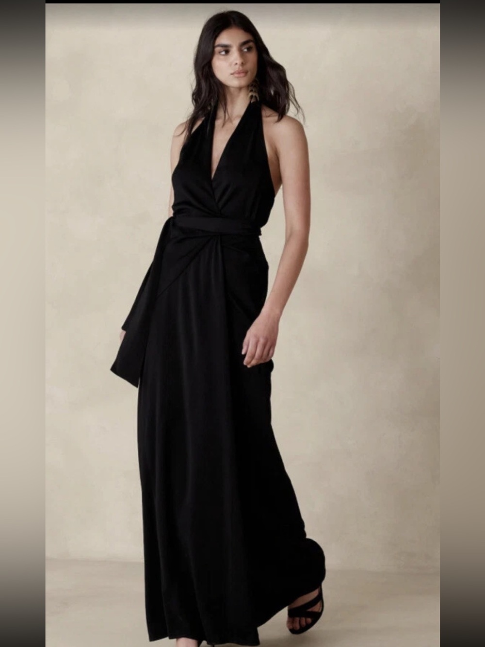 Banana Republic Bettina Satin Halter Maxi Dress Black Sleeveless Evening Medium